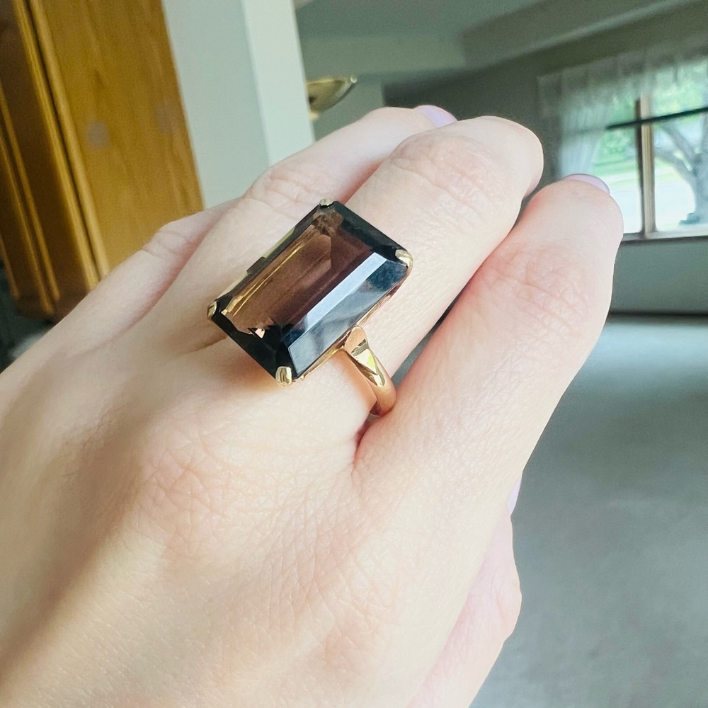 Mid-century Smoky Quartz and Gold Ring
